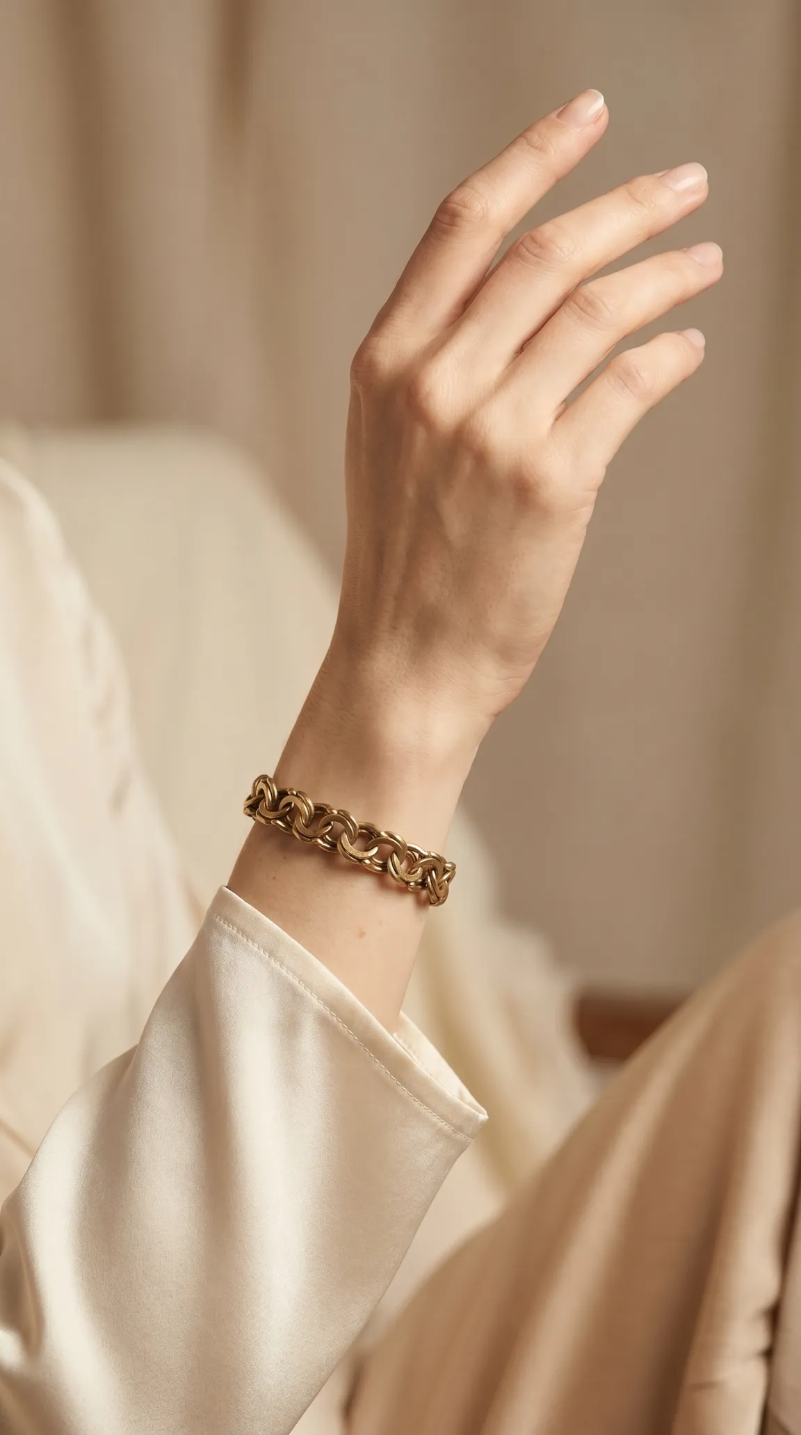 Vintage gold chunky chain bracelet on woman's wrist