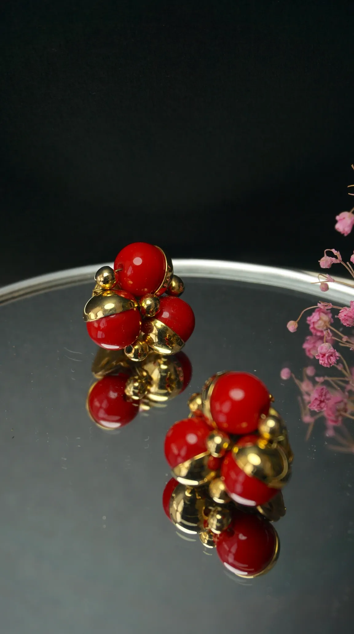 Vintage red and gold cluster earrings